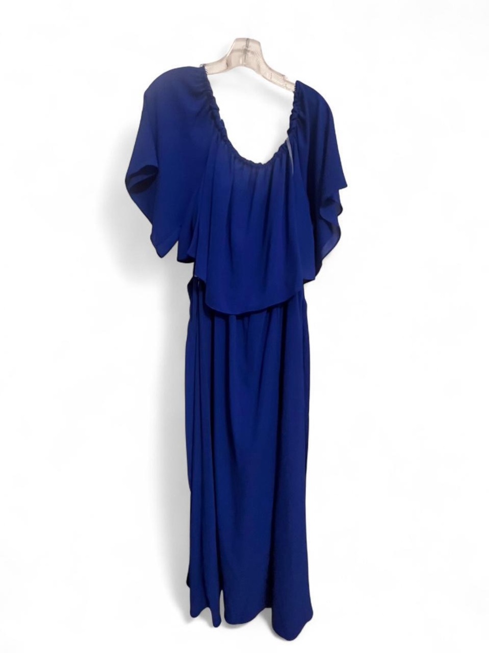 Blue Flutter-Sleeve Maxi Dress